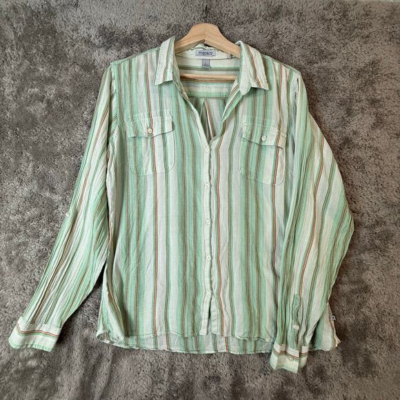 Toad & Co Long Sleeve Airbrush Shirt Button Down Green Stripe L Women's - Picture 1 of 12